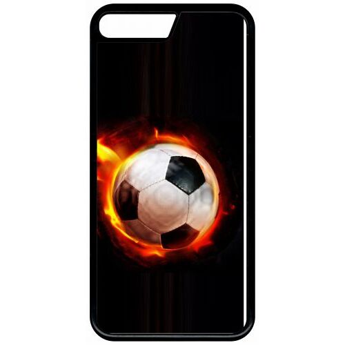 Coque Pour Smartphone - Ballon De Foot En Feu - Compatible Avec Apple Iphone 7 - Plastique - Bord Noir