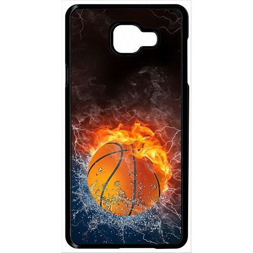 Coque Pour Smartphone - Ballon De Basket Eau Et Feu - Compatible Avec Samsung Galaxy A7 (2016) - Plastique - Bord Noir