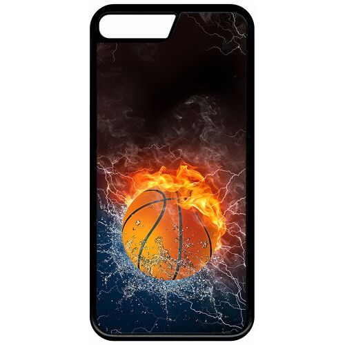 Coque Pour Smartphone - Ballon De Basket Eau Et Feu - Compatible Avec Apple Iphone 7 Plus - Plastique - Bord Noir