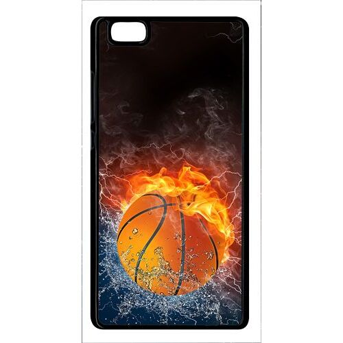 Coque pour smartphone - Ballon de basket eau et feu - compatible avec huawei P8 Lite (2015) - Plastique - bord Noir