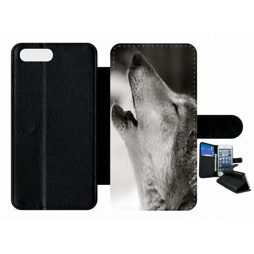 Etui A Rabat - Loup Hurlant - Compatible Avec Apple Iphone 8 Plus - Plastique - Bord Noir