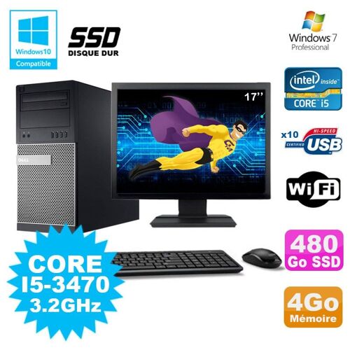 Lot PC Tour Dell 790 I5-3470 3.2Ghz 4Go 480Go SSD DVD WIFI Win 7 + Ecran 17"