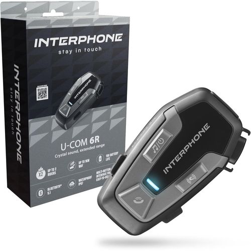 Subzonal-Intercom U-Com 6r Mono ¿ Intercom Moto Pour Communication Pilote-Passager, Entre Pilotes Ou Motos Jusqu'à 1km ¿ Avec Bluetooth 5.1 Pour Gps Et Appels ¿ Autonomie 15h Et Étanchéité Ip67