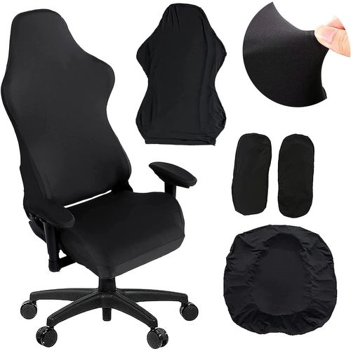 Housse Chaise Gaming - Housse Fauteuil Bureau 4 Pièces/Ensemble Housse Fauteuil Gamer Avec Housses D'accoudoirs/Couvertures De Dossier De Chaise/Housse De Siège De Chaise, Gaming Chair Cover Noir