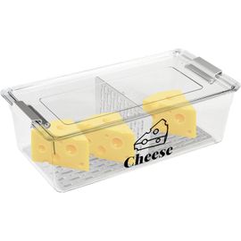 SUBZONAL-Grande boîte à fromage pour réfrigérateur avec fonction égouttoir et cloison de séparation, 32,5 x 16,6 x 10,2 cm, avec couvercle, sans BPA, boîte à charcuterie avec grille pour le stockage