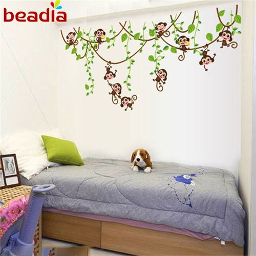 Autocollants Muraux En Vinyle, Mini Singes Mignons, Sparadrap, Animaux Et Plantes, Papier Peint Pour Enfants, Filles, Garçons, Décoration De Chambre À Coucher Pour La Maison