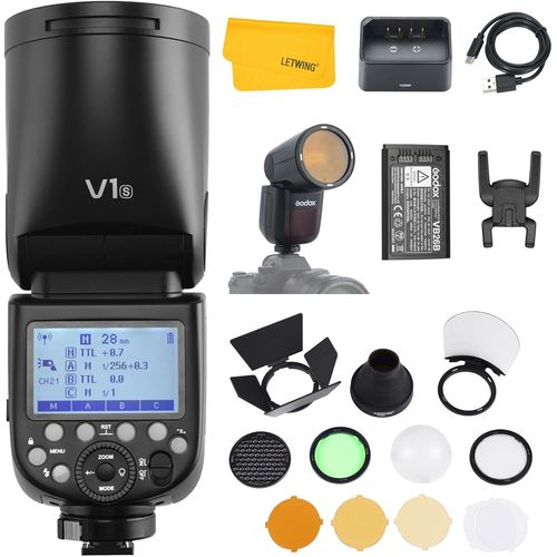 SUBZONAL-Godox V1 V1-S Flash pour Sony, 2.4G TTL Flash Sony 1/8000s HSS Speedlite, Li-ION Batterie, 480 Flashes à Pleine Puissance, avec Godox AK-R1 Accessories Kit, Externe Speedlite pour Photograph