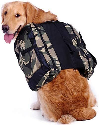 Sac À Dos Pour Chien Avec Grandes Poches, Sac À Bandoulière Mignon Sac De Transport Réglable Pour Grands Chiens Randonnées En Plein Air Camping Promenades (Avec Bol D'eau Portable L)