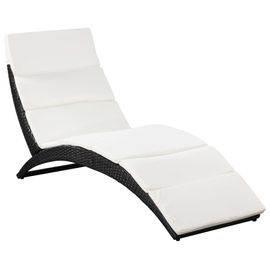 Transat Chaise Longue Bain De Soleil Lit De Jardin Terrasse Meuble D'extérieur Pliable Avec Coussin Résine Tressée Noir Helloshop26 02_0012858