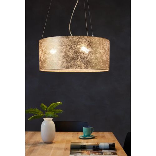 SUBZONAL-Suspension luminaire Viserbella, lustre suspendu vintage en acier et textile couleur champagne, lampe dorée pour salon et salle à manger, douille E27, Ø 53 cm