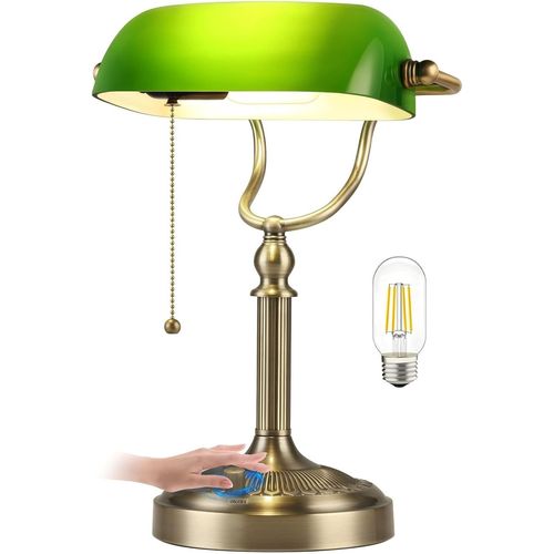 Subzonal-Lampe De Bureau Bankers En Verre Vert, Lampe De Table À Intensité Variable En Continu, Luminaire À Brancher Pour Étude, Bureau, Ampoule Led Incluse