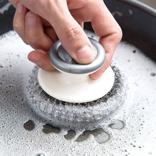 Tampon à récurer en laine d'acier avec poignée, brosse HOBooks, plats et casseroles de cuisine