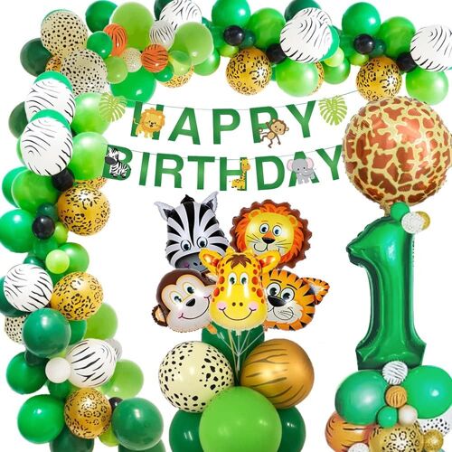 Jungle Décorations Anniversaire fête Garçon 1 ans, Anniversaire Bebe 1 an Garcon,Ballons Anniversaire 1 an Animaux avec latex Ballons 1 ans Jungle pour Garçon 1 an Anniversaire Réutilisable