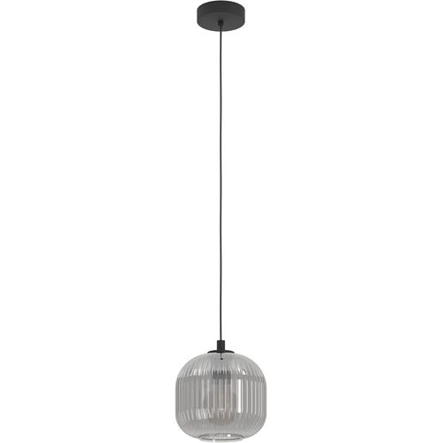 SUBZONAL-Suspension luminaire Mantunalle, lampe de plafond suspendue, lustre salon ou salle à manger en métal noir et verre fumé noir transparent, douille E27, Ø 20 cm