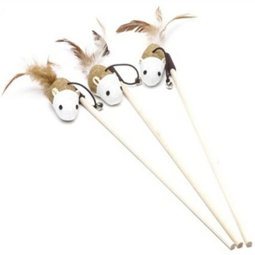 Fausse Plume De Souris Dangle Durable, Jouet Interactif Avec Mini Cloche, Attrape-Chat, Bâton En Bois, Jouets Chauds