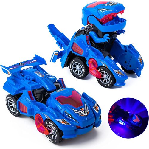 Voiture Transformers électrique avec lumières Clignotantes et Son - Se transforme en Dinosaure - Jouet éducatif, Cadeau- pour Enfants de 3 à 7 Ans(Bleu)