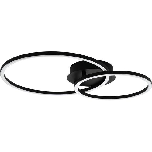 SUBZONAL-Luminaire plafonnier Palmaves 2 avec 2 panneaux LED ronds, lampe de plafond pour salon, cuisine et chambre à coucher en aluminium noir, plastique blanc, blanc chaud
