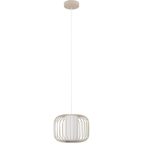 SUBZONAL-Suspension luminaire Terrarosa, lustre pour salon et salle à manger, lampe de plafond suspendue en métal couleur sable et tissu blanc, douille E27, Ø 28,5 cm
