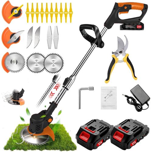 SUBZONAL-Debroussailleuse Electrique sans Fil, Débroussailleuse à Batterie Livré avec 2 Batteries 21V Et Un Chargeur, Coupe Bordure sans Fil avec 3 Lames Différentes, Peut Tondre Les Pelouses et Les