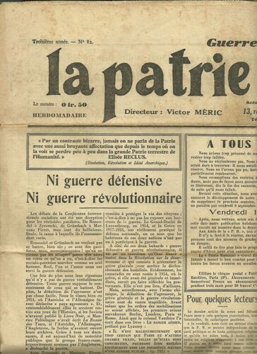 La Patrie Humaine, Hebdomadaire Pacifiste, N° 82 