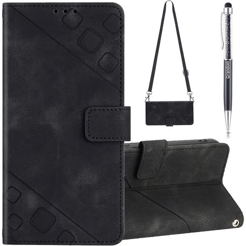 Coque Pour Realme 9 Pro Plus/Realme 9 Pro + Avec Cordon, Rglable Lanyard Housse Rabat Portefeuille Cuir Etui, Slim Tpu Silicone Bumper Magntique Housse, Antichoc Wallet Case (Noir)