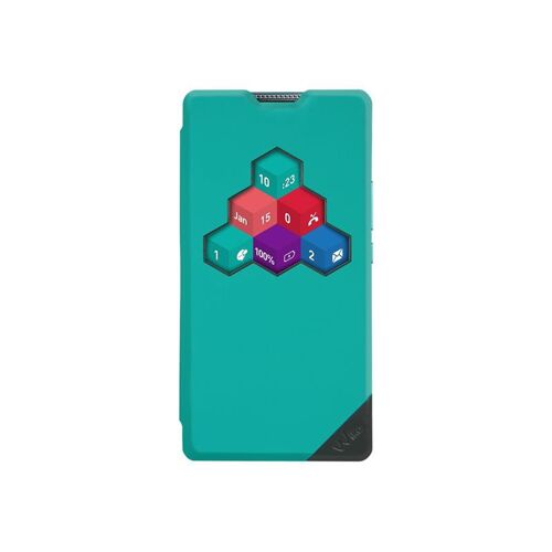 Wiko WiCUBE - Étui à rabat pour téléphone portable - polyuréthane, polycarbonate - gris foncé, mélange de bleu et de vert - pour Wiko ROBBY