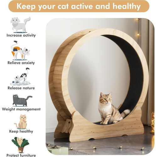 Subzonal-Roue D'exercice Pour Chat, 110cm Tapis De Course Pour Chat Avec Amovible Moquette Et Jouet Pour Chat, Pour Courir Marcher Entraînement Convient À La Plupart Des Chats (Bois Naturel)