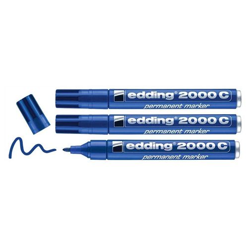 Edding Lot De 3 Marqueurs Permanent Pointe Ogive Encre Indélibile Bleue Sans Solvant 2001