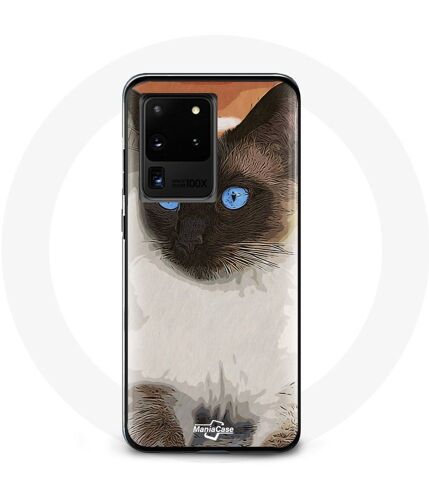Coque pour Samsung Galaxy S20 Ultra Siamois Noir et blanc Yeux Bleus