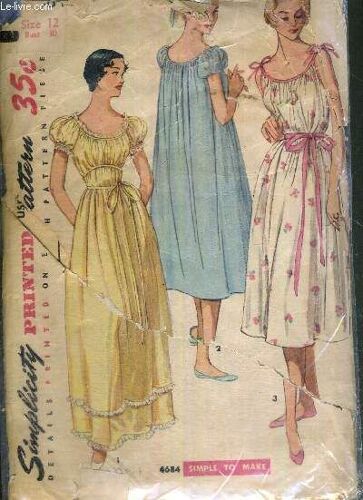 1 Patron : Misses' Nightgown In Two Lenghts - N°4684 - Size 12 - Bust 30 / Simple To Make Gown Has Neck And Sleeve Edges Gathered And Bound. View A 1 Long Gown Is Gathered Above Waist And ...