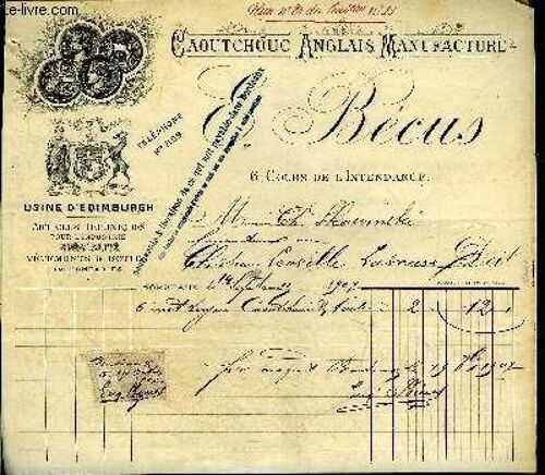 Lot De 2 Factures De Becus Caoutchouc Anglais Manufacture Bordeaux - Datant De 1907 Et 1908 - Destinee A Monsieur Skawinski.