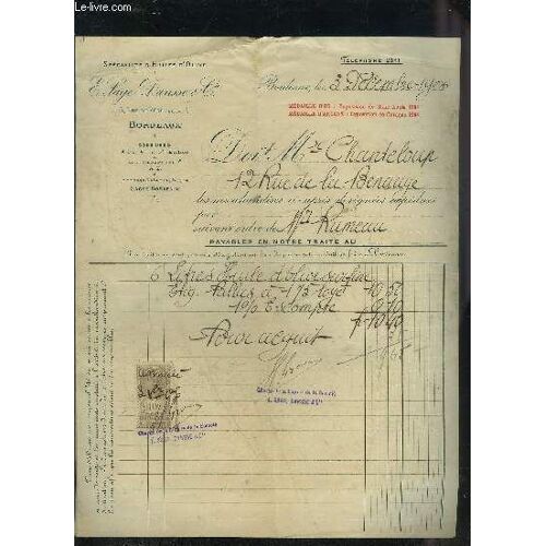 Lot De 2 Factures De E.Sage Dansse & Cie Specialite D'huiles D'olive - Datant De 1906 - Destinee A Monsieur Chanteloup.