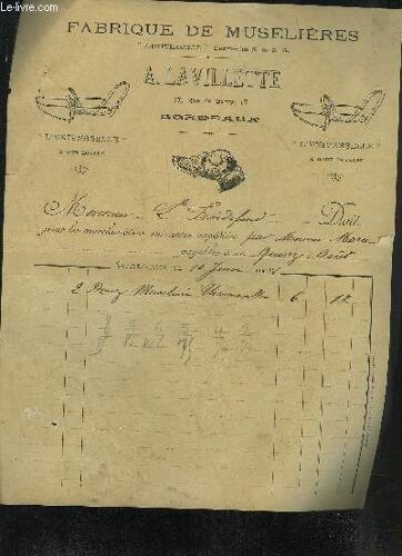 Une Lettre De A.Lavillette Fabrique De Muselieres + Une Facture De A.Lavillette Datant De 1908 Destinee A Froidefond + Une Enveloppe Publicitaire Timbre De A.Lavillette Fabrique De Museliere ...