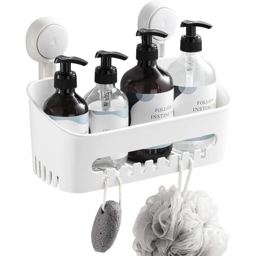 Serviteur Douche à Ventouse sans Perçage & Réutilisable Etagère Ventouse Simple d'Installation Charge 10KG Impérable Rangement Douche pour Carrelage Paroi de la Douche Salle de Bain & Cuisine