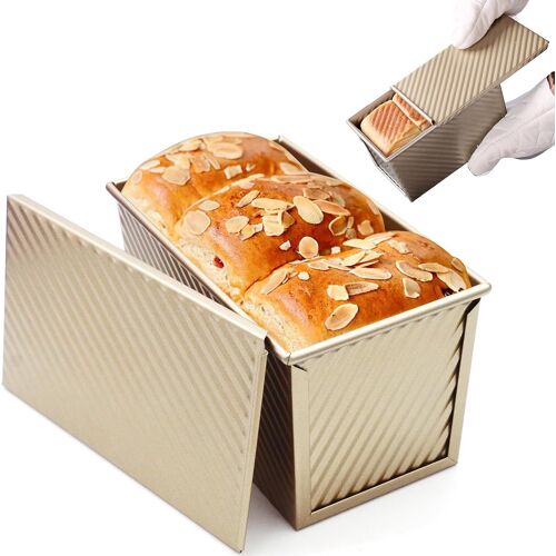 Jexnovashop-Moule À Pain,Moule Pain De Mie,450g Moule A Brioche Avec Couvercle,Moule Pate En Croute,Moule À Brioche Antiadhésif,Adapté À La Cuisson Du Pain,Des Gâteaux,Des Toasts,Etc. (Or,450g)