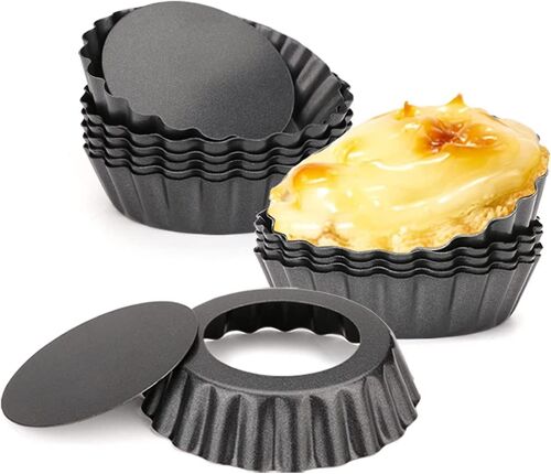 Jexnovashop-Plat A Tarte Lot De 6 Moule À Tartelettes Moule Avec Fond Amovible En Acier Noire Couleur Revêtement Anti-Adhésif Ø10 Cm