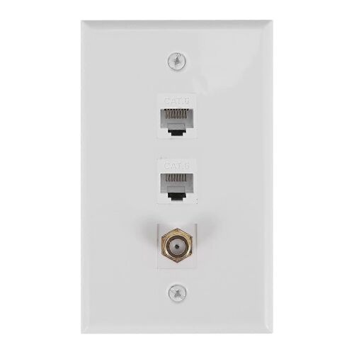 Plaque murale coaxiale Ethernet, 2 ports Cat6 RJ45 et 1 port Connecteur de type F coaxial femelle à femelle murale Pl