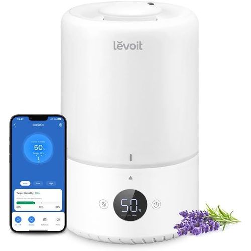 SUBZONAL-Humidificateur d'air 19dB à Ultrasons à Brume Froide bébé Intelligent Top-Fill 3L, Avec Alexa et APP, Diffuseur, Mode Auto Silencieux, Minuterie, Sans BPA Dual 200S, Blanc