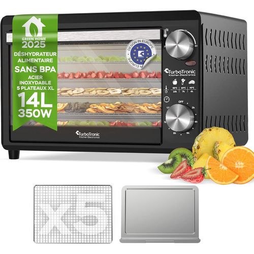 SUBZONAL-Déshydrateur TurboWave BIO entièrement en métal, 14 litres, fourni avec grilles, minuteur et cahier de recette, dehydrator food (14 Litres)