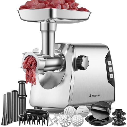 SUBZONAL-12 Hachoir à Viande,¿¿¿¿¿ ¿¿¿, 3 Vitesse,Hachoir a Viande Electrique¿2 Lames,4 Plaques,3 Farcisseurs de Saucisses,Kit Kibbe,Pince à Viande,Presse à Burger,Boîte de Rangement Intégré
