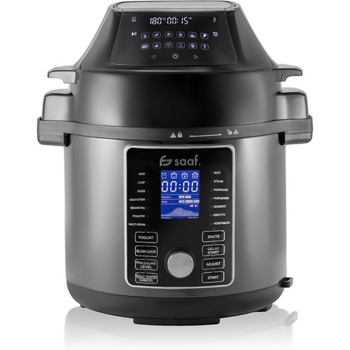 SUBZONAL-Multicuiseur avec Airfryer - Set de 15 Pièces - 24 Programmes Automatiques - Mijoteuse, Cuiseur à Riz, Cuiseur Vapeur, Autocuiseur - Gris - de Saaf