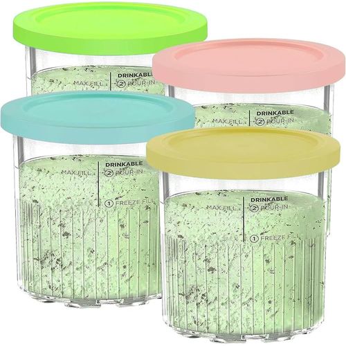 SUBZONAL-Pot et Couvercle pour Ninja CREAMi Deluxe Sorbetière machine à desserts glacés, Lot de 4 Bol Bacs à Crème Glacée pour Ninja Creamy NC501EU NC502EU, Sans BPA et Lavable au Lave-Vaisselle
