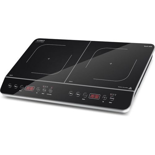 SUBZONAL-CASO Touch 3500 Plaque de cuisson à induction double mobile, Interrupteur de sécurité, 60-240°C, 6 niveaux, Minuterie 180 min, Casseroles jusqu'à 26 cm, 3500 Watt, Vitrocéramique