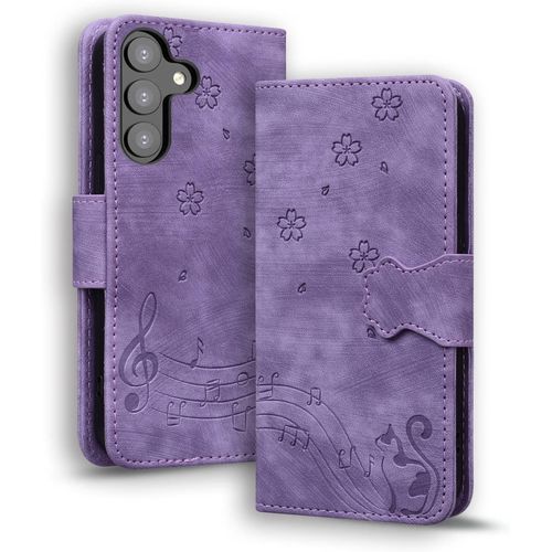 KAL-Coque Pour Samsung Galaxy S23 Plus 5G Etui Protection Housse Premium En Cuir Pu Flip Cover Galaxy S23 Plus Magnétique Portefeuille Cover Pour Samsung Galaxy S23 Plus 5G, Violet Chat