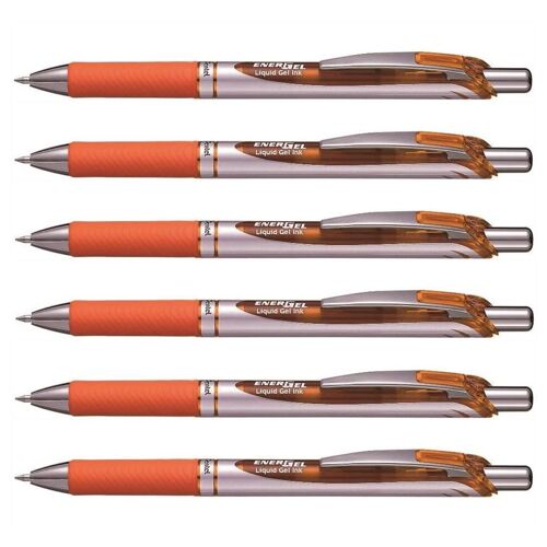Pentel Lot De 6 Stylos Roller Encre Gel Rétractable Energel Bl77 Pointe 0,7 Mm Orange