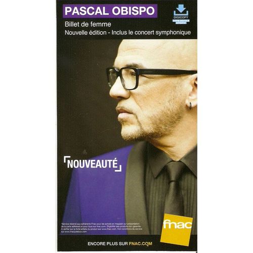 Plv Cartonnée Rigide 14x25cm Pascal Obispo Billet De Femme Édition Collector  2016 Fnac
