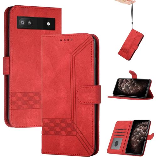 Coque Pour Google Pixel 6a,Portefeuille Etui Housse En Cuir Protection Avec Porte Cartes,Fentes Pour Cartes,Fonction De Support,Fermeture Magnetique-Rouge