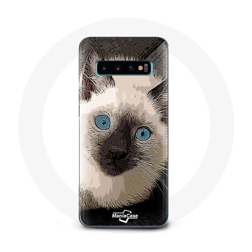 Coque Pour Samsung Galaxy S10 Chat Siamois Noir Et Blanc Aux Yeux Bleus