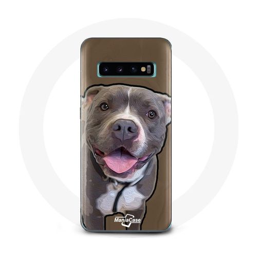 Coque Pour Samsung Galaxy S10 Edge Chien Pitbull Blanc Gris