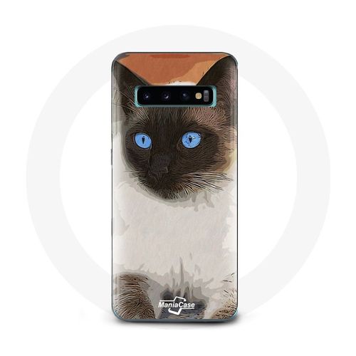 Coque Pour Samsung Galaxy S10 Edge Chat Siamois Noir Et Blanc Yeux Bleus